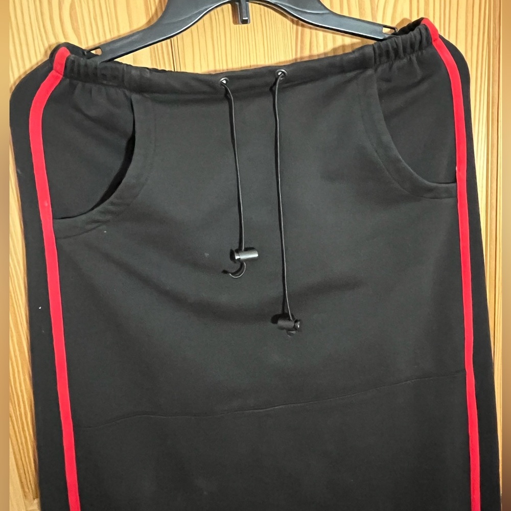Elegant Black Pencil Skirt with Red Trim